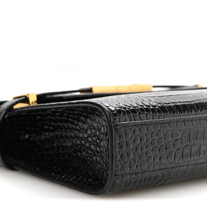 Saint Laurent Shiny Calfskin Crocodile Embossed Small Manhattan Baguette Black 9 of 10