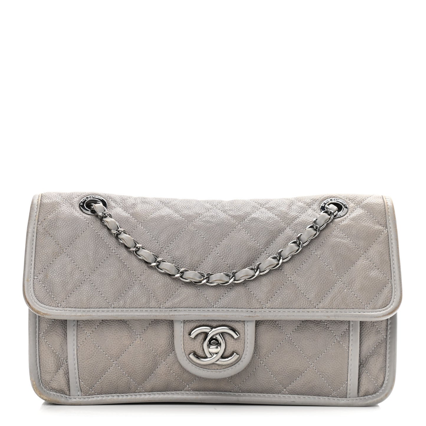 Caviar Quilted Medium French Riviera Flap Light Grey