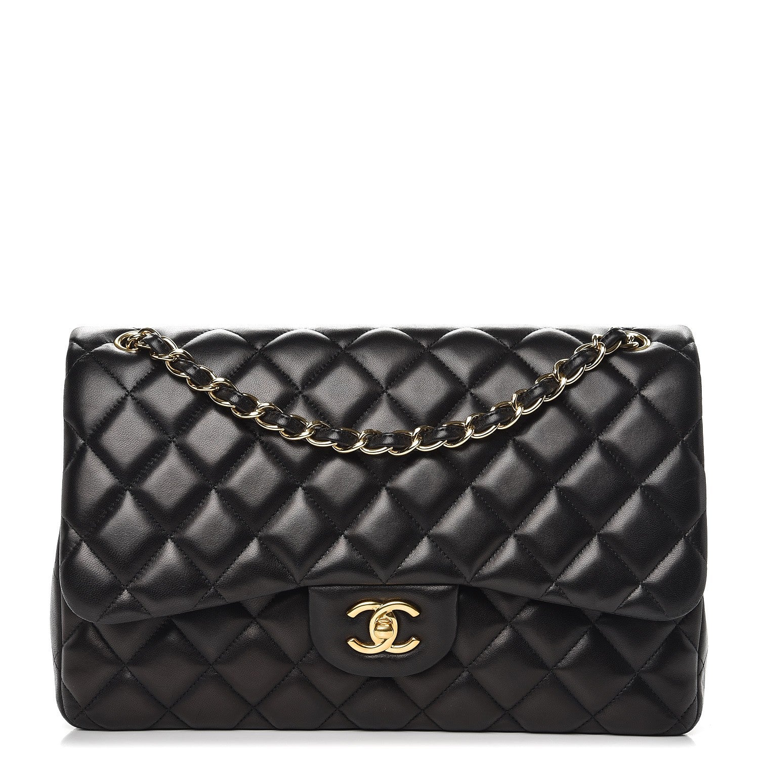 Chanel Lambskin Quilted Jumbo Double Flap Black 1 of 13