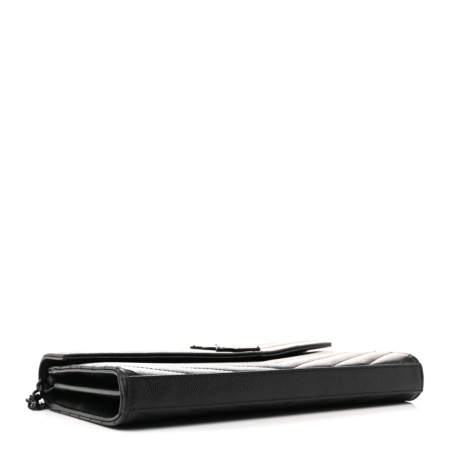 Grain De Poudre Matelasse Chevron Monogram Monochrome Chain Wallet Black