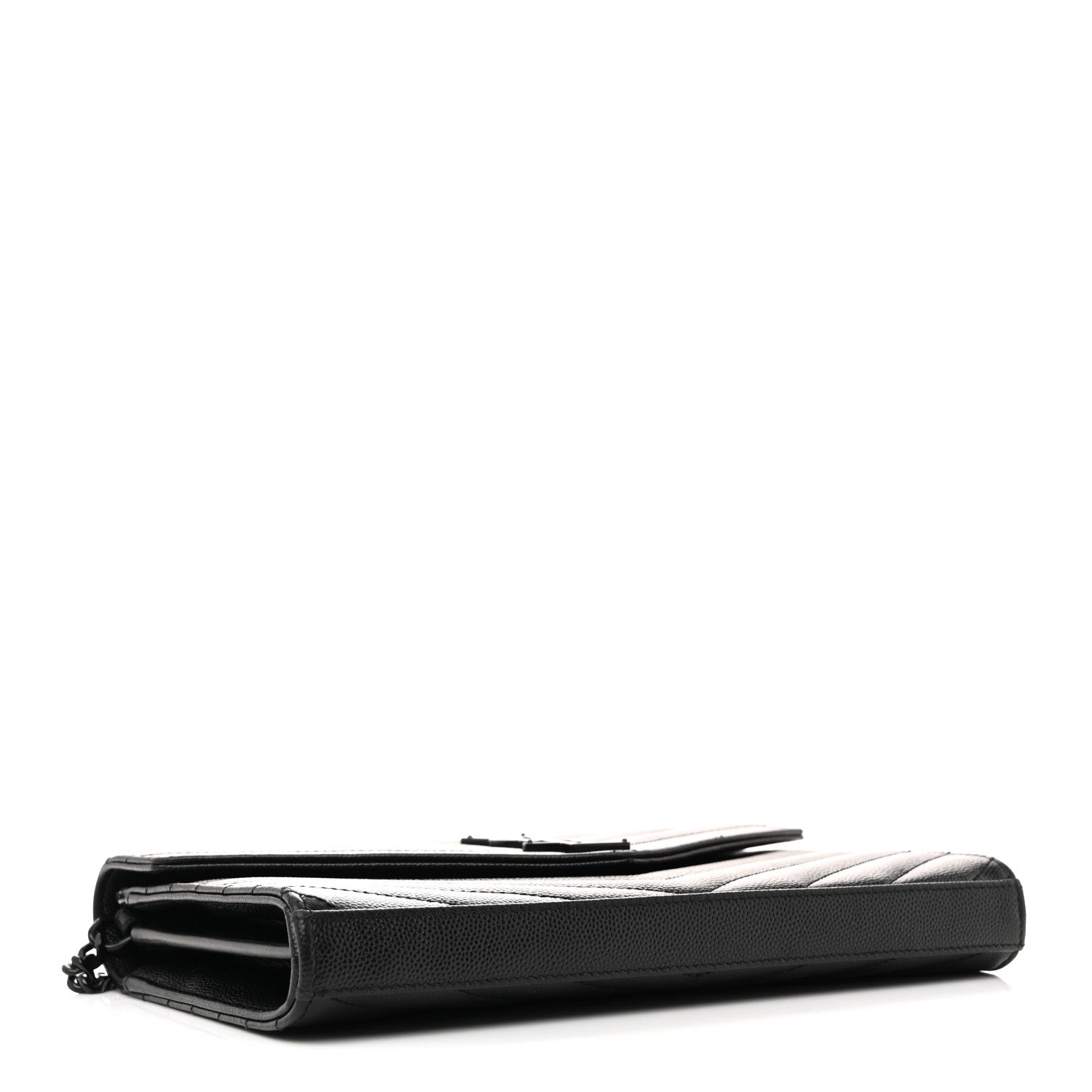 Saint Laurent Grain De Poudre Matelasse Chevron Monogram Monochrome Chain Wallet Black 4 of 12
