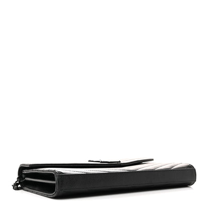 Saint Laurent Grain De Poudre Matelasse Chevron Monogram Monochrome Chain Wallet Black 4 of 12
