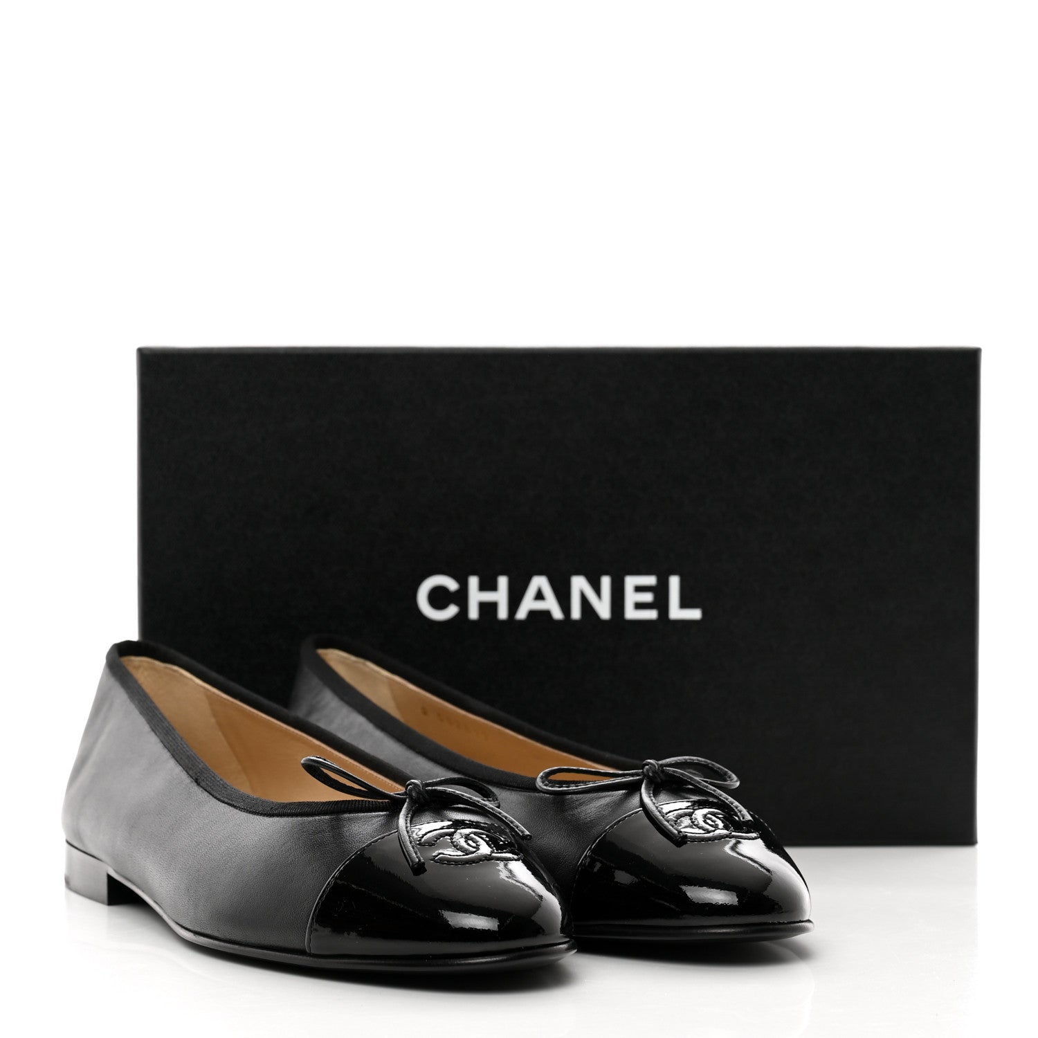 Chanel Lambskin Patent Cap Toe Ballerina Flats 41 Black 9 of 9