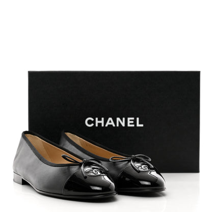 Chanel Lambskin Patent Cap Toe Ballerina Flats 41 Black 9 of 9