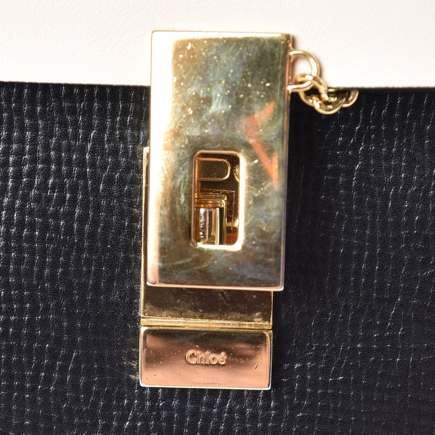 Chloe Grained Calfskin Lambskin Mini Bi-Color Drew Shoulder Bag Black Powder Beige 9 of 9