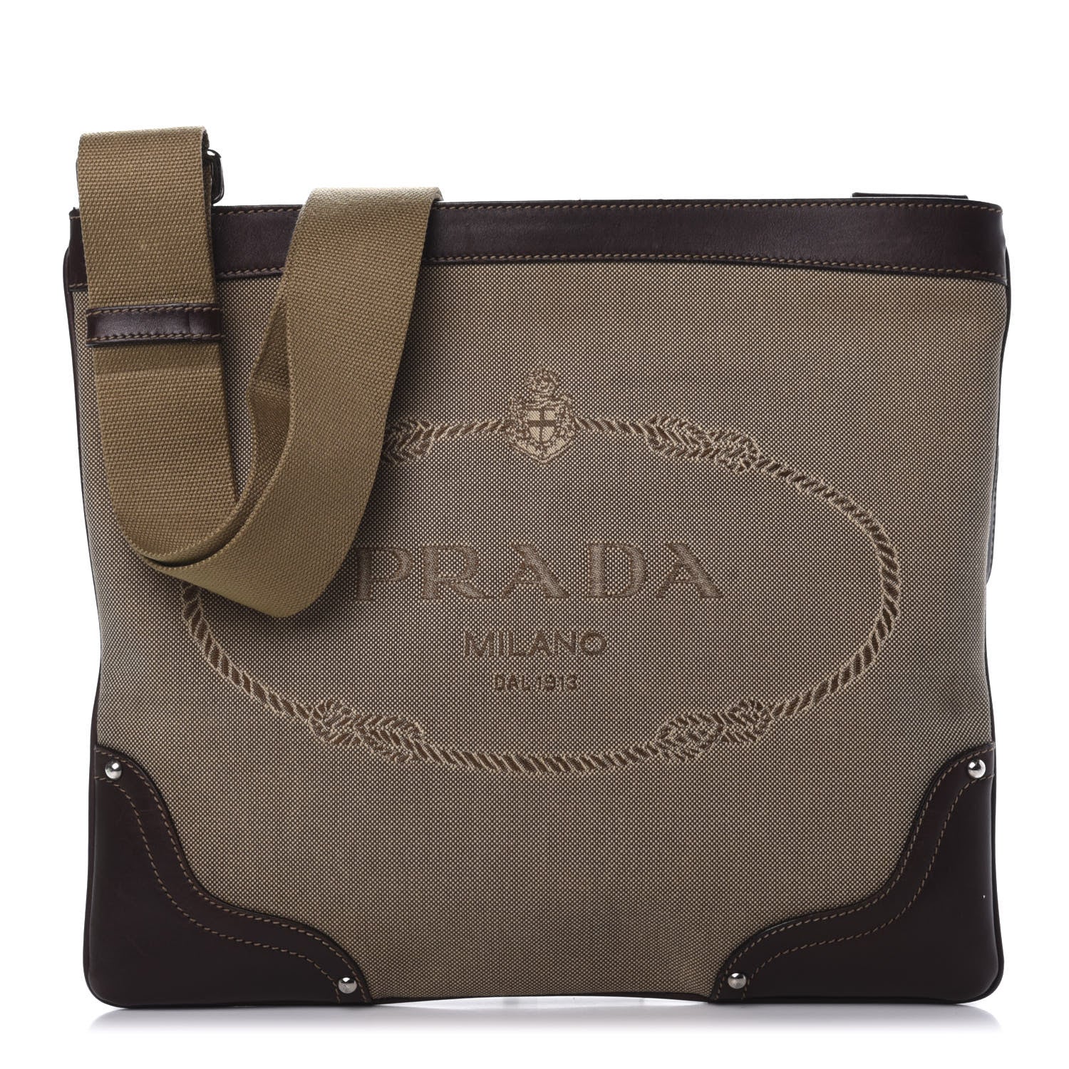 Prada Jacquard Logo Small Flat Messenger Bag Corda Moro 1 of 12