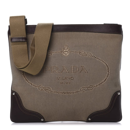 Prada Jacquard Logo Small Flat Messenger Bag Corda Moro 1 of 12