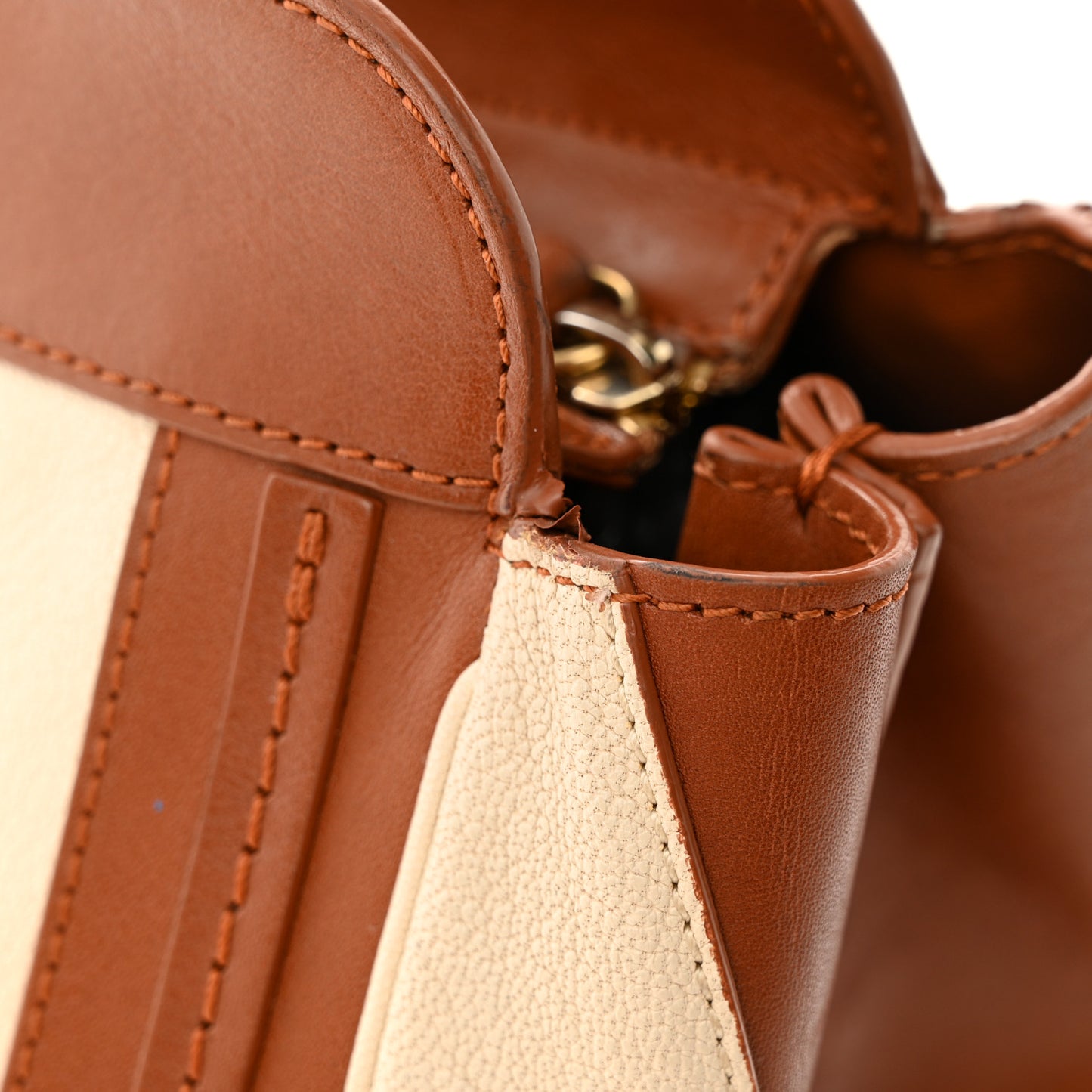 Calfskin Large Alice Satchel Husky White Tan