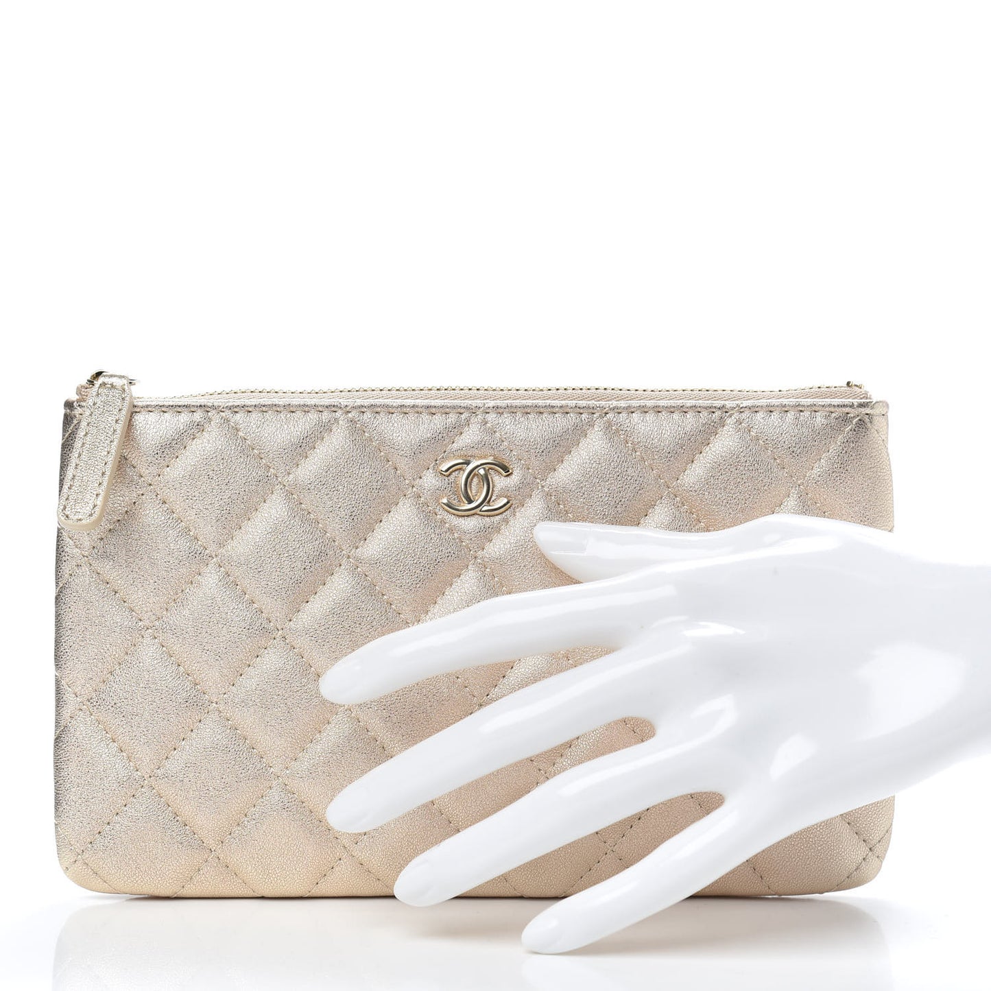 Metallic Lambskin Quilted Cosmetic Pouch Gold