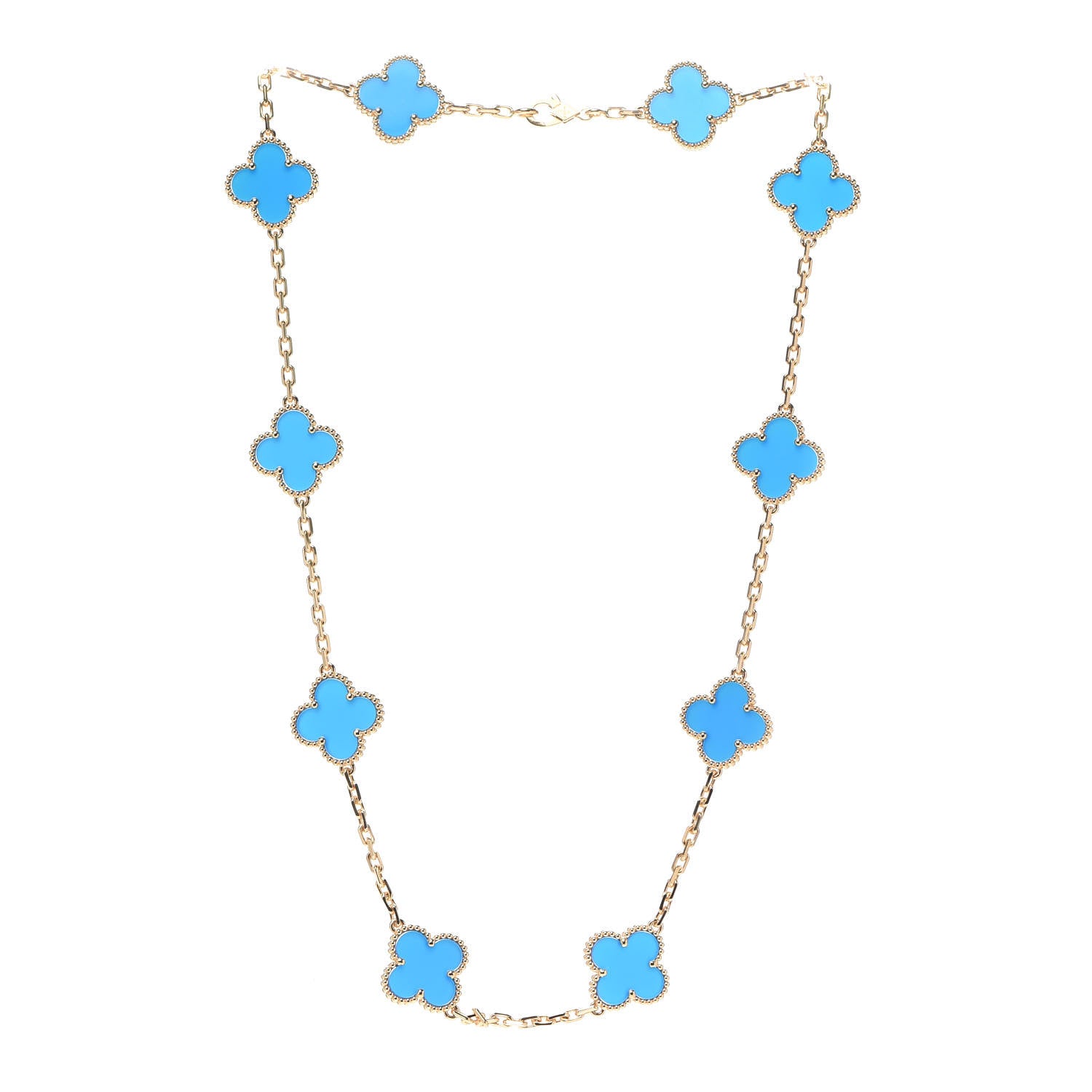 Van Cleef & Arpels 18K Yellow Gold Blue Agate 10 Motifs Vintage Alhambra Necklace 3 of 8