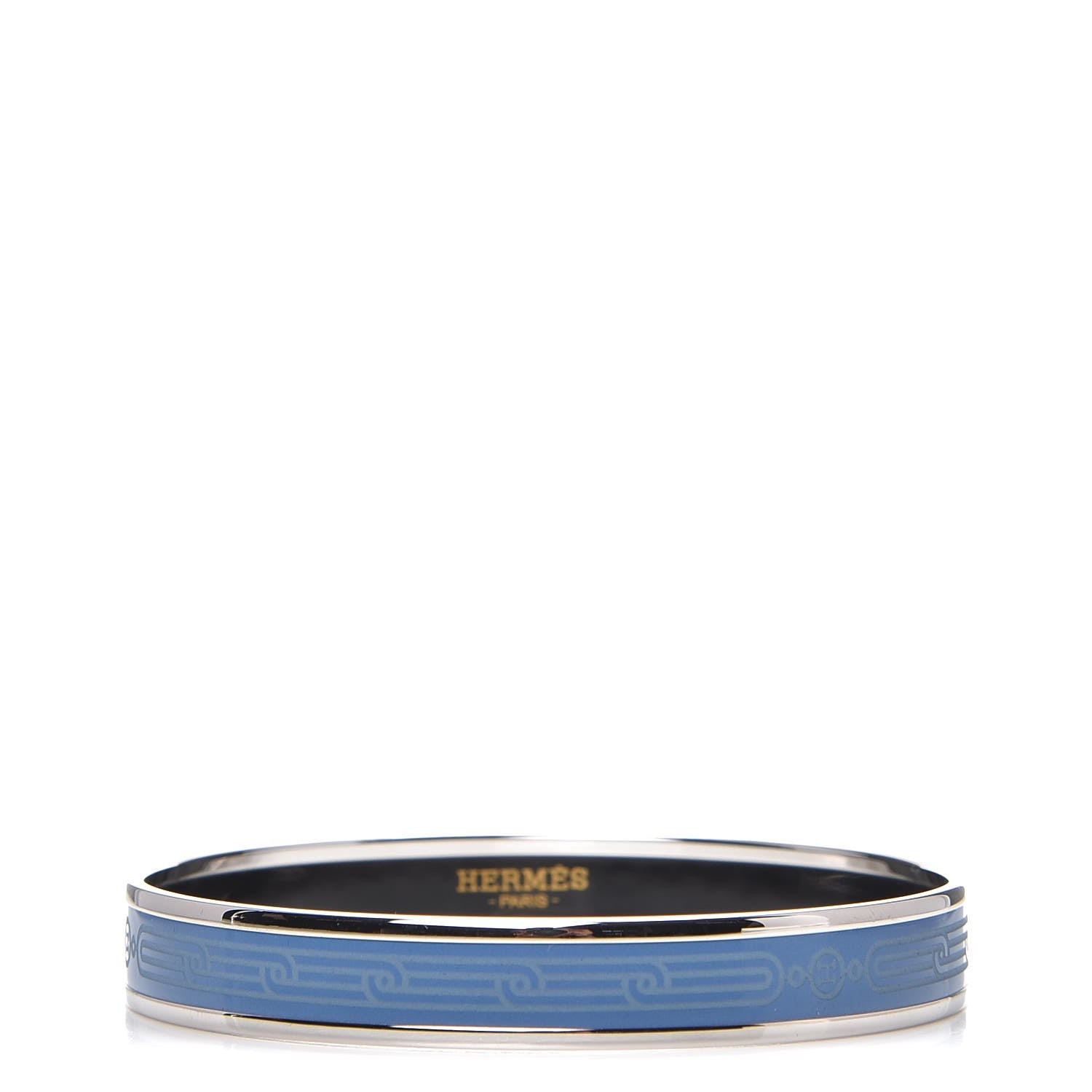 Hermes Enamel Printed Narrow Sellier Bracelet 70 Bleu Turquin 1 of 6