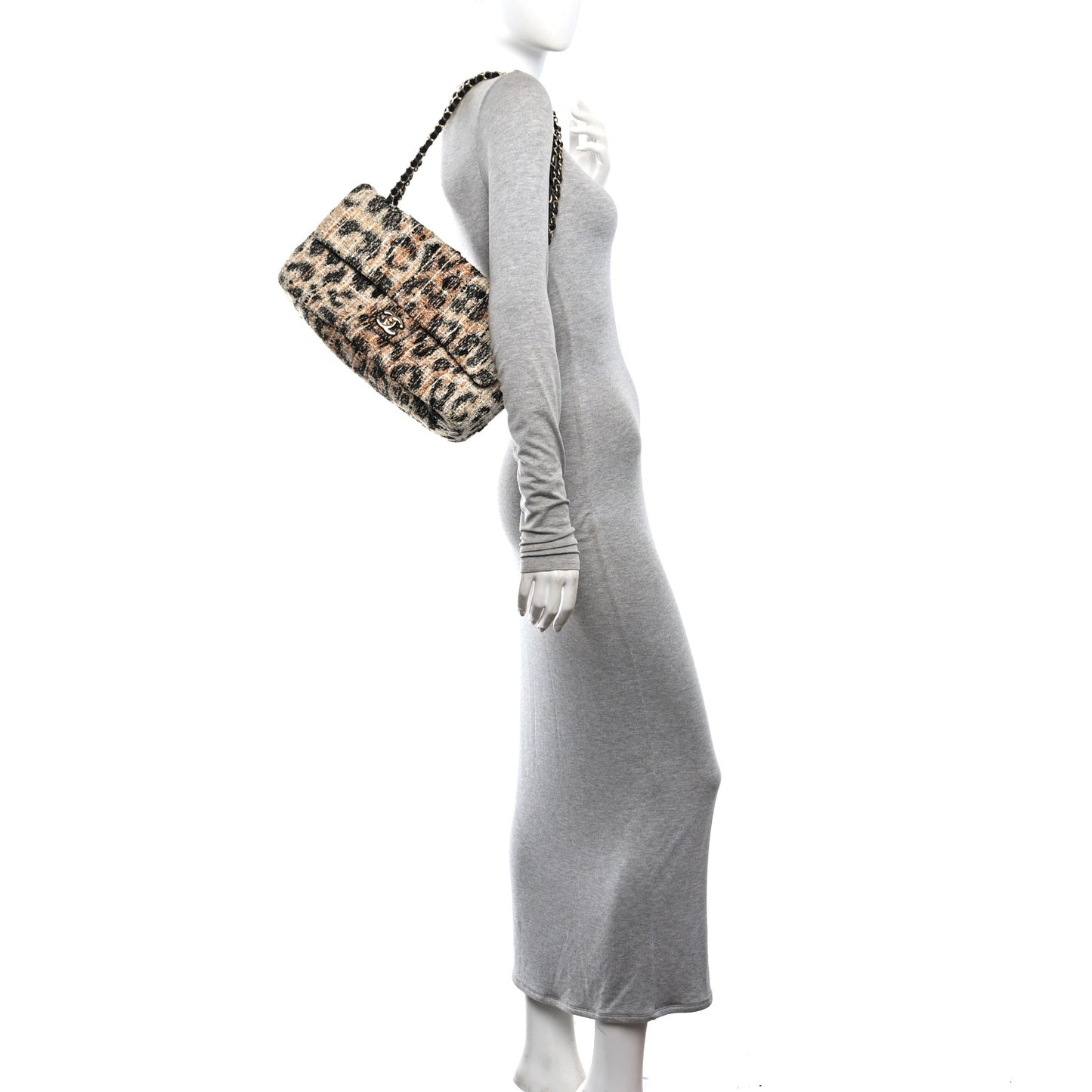 Tweed Mixed Fibers Leopard Print Small Souplissimo Maxi Flap Brown Black White
