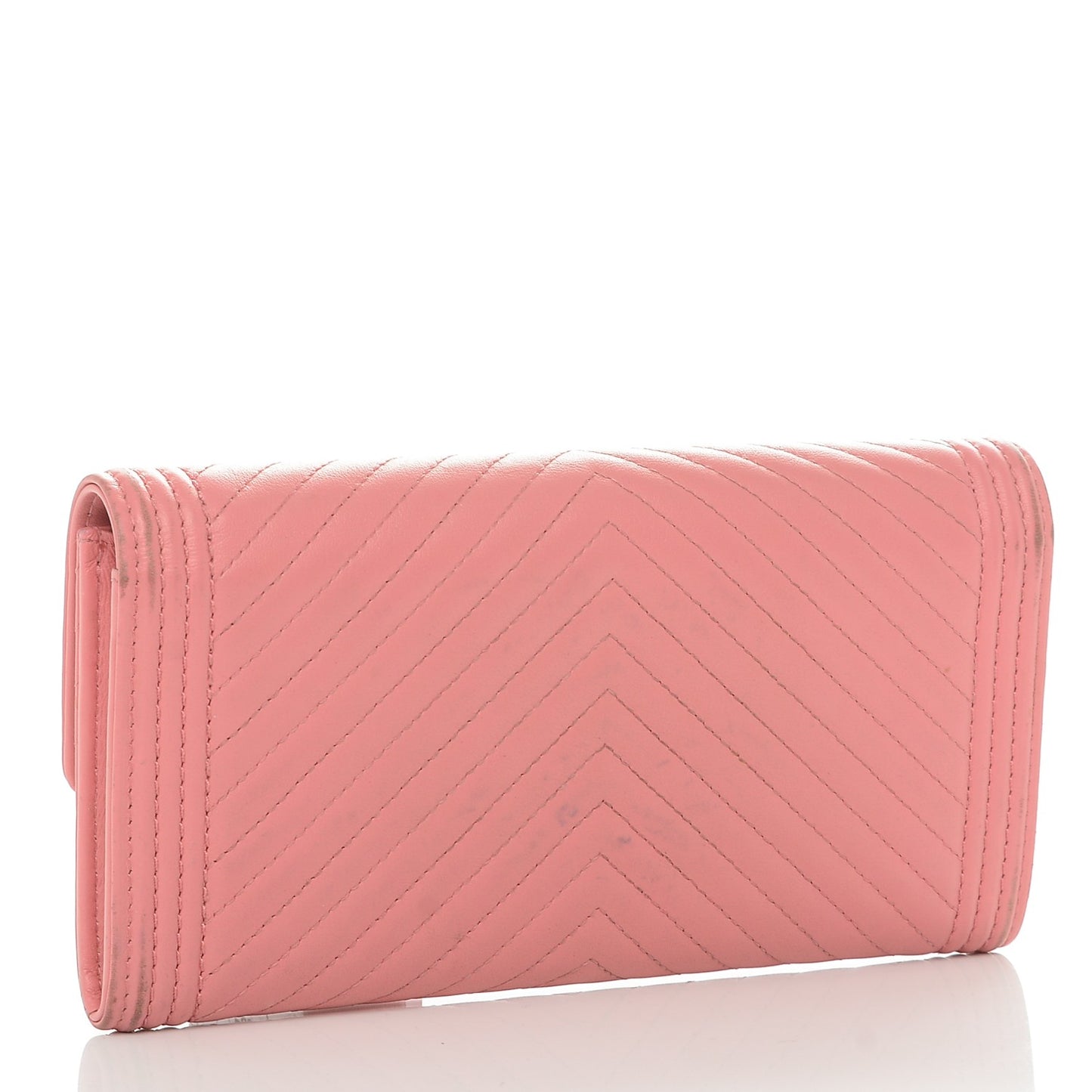 Calfskin Chevron Quilted Boy Flap Wallet Pink