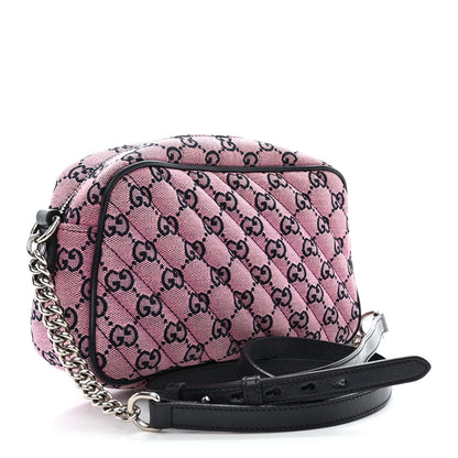 Gucci Monogram Multicolor Matelasse Diagonal Small GG Marmont Chain Shoulder Bag Pink Blue 3 of 12