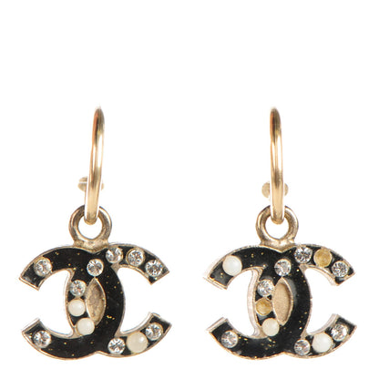 Chanel Glitter Enamel Pearl Crystal CC Drop Earrings Black 1 of 4