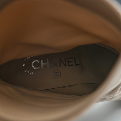 Chanel Suede Calfskin Satin Gabrielle Cap Toe Short Boots 38 Beige Black 9 of 12