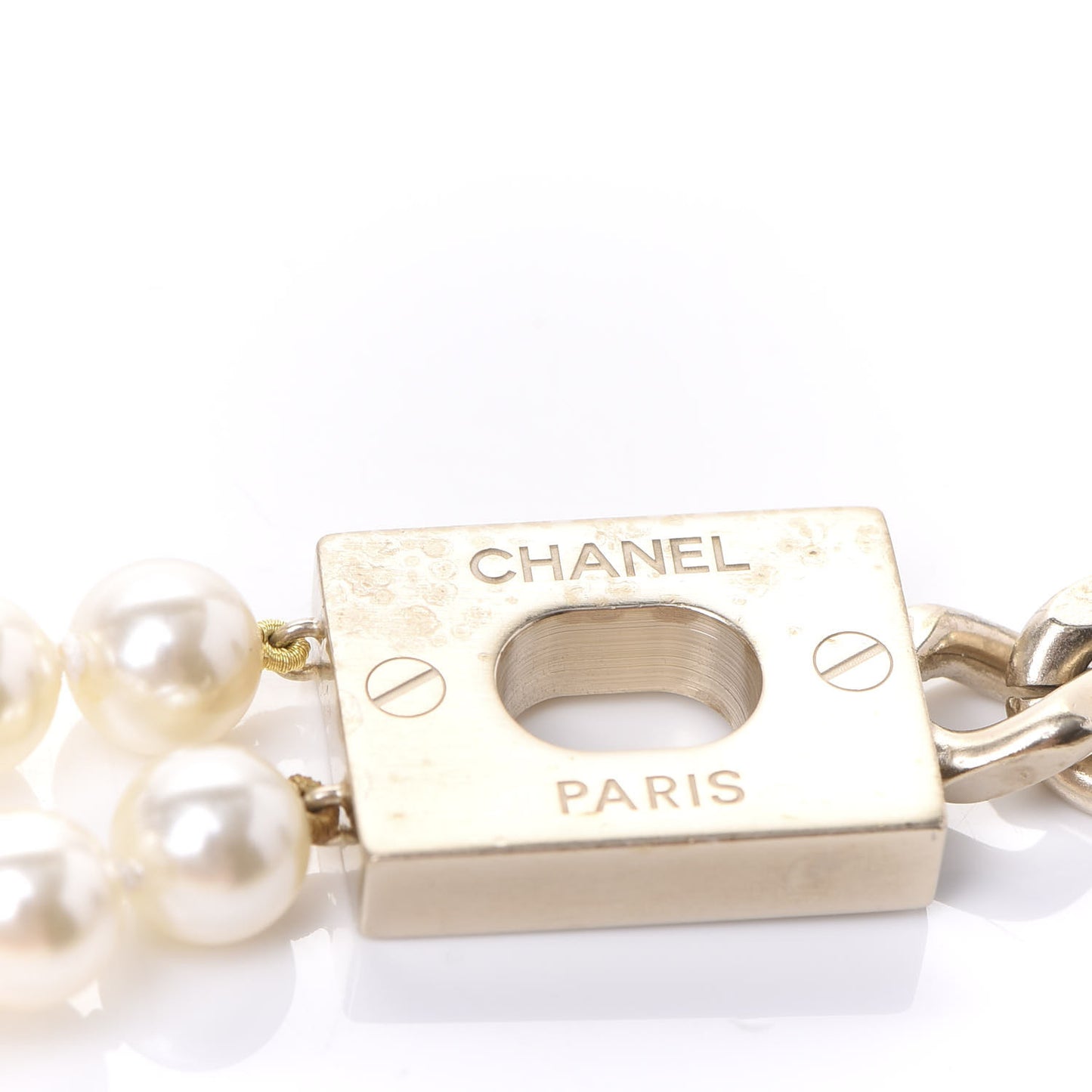 Pearl Chain CC Long Necklace Gold