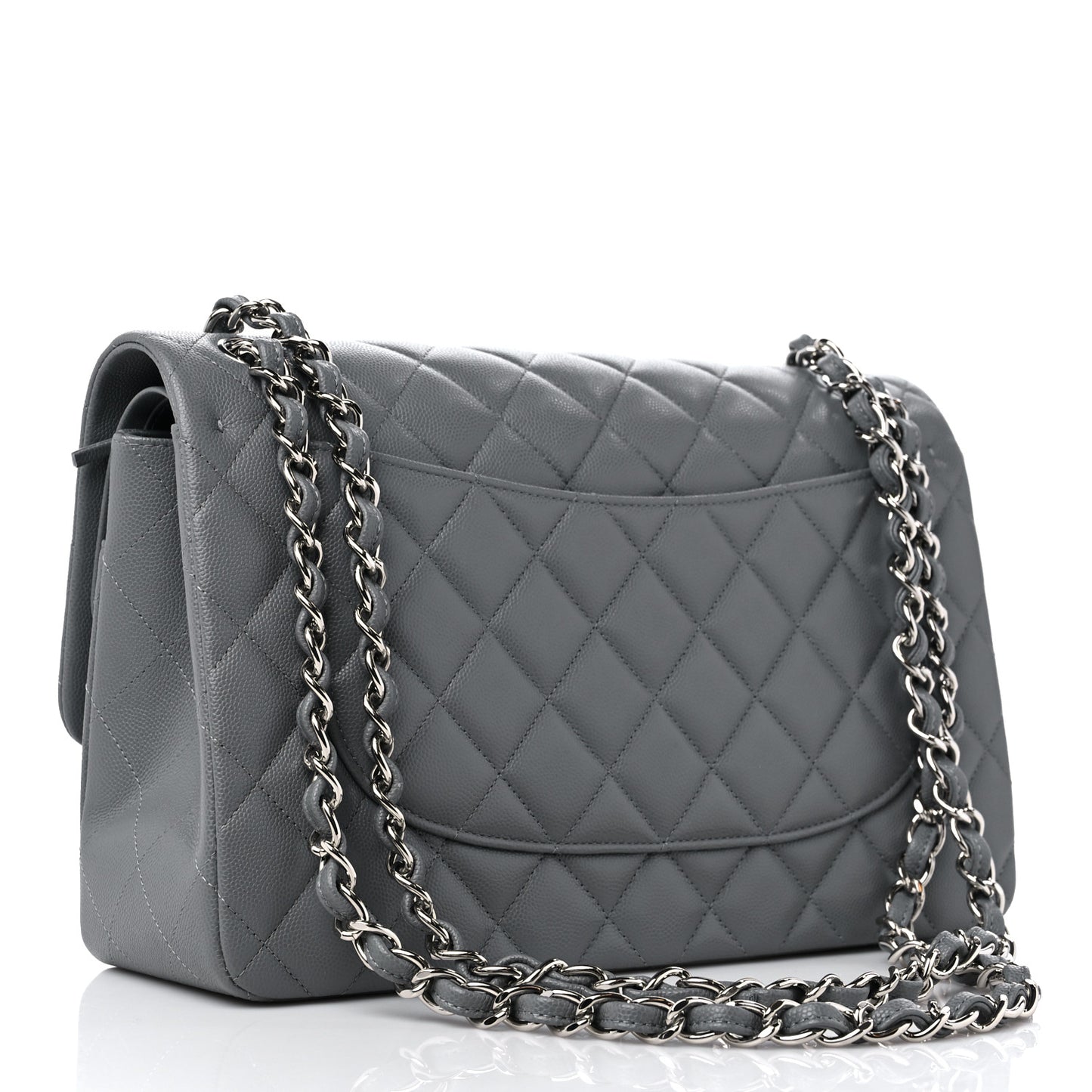 Caviar Quilted Jumbo Double Flap Grey