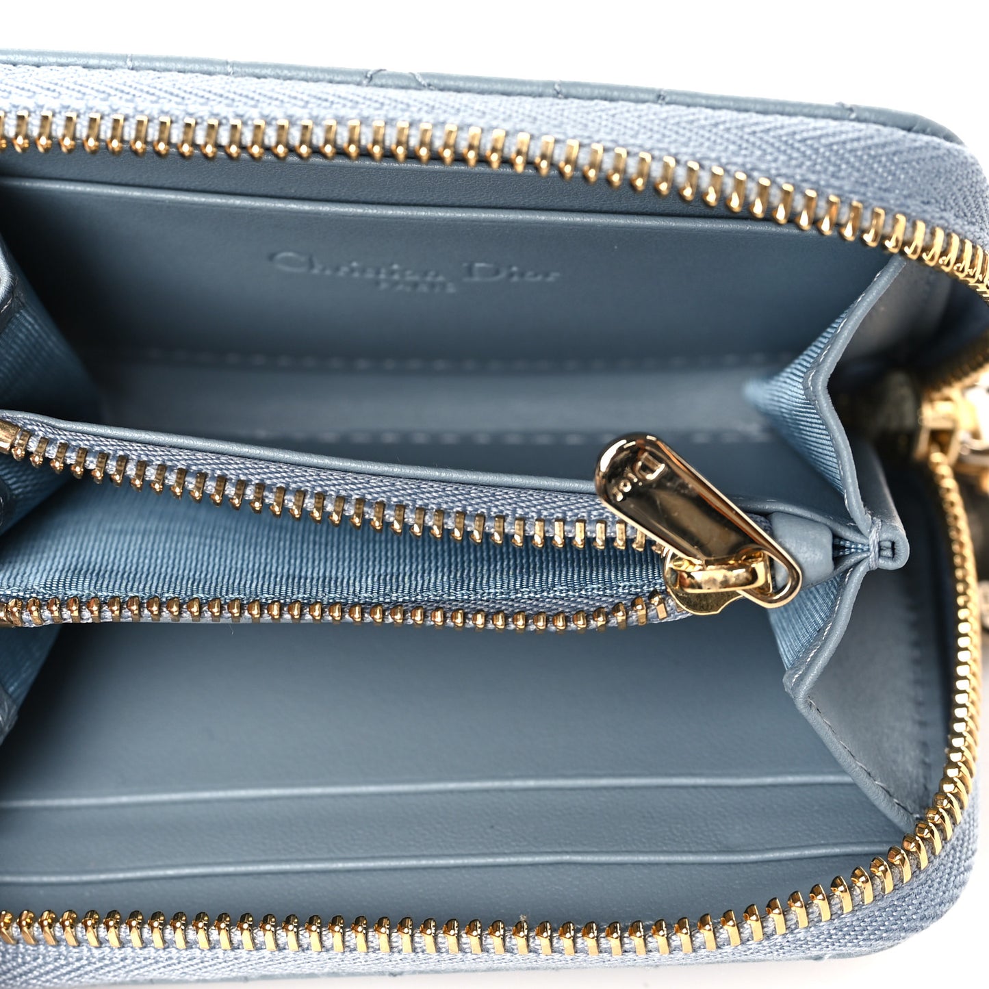 Lambskin Cannage Small Lady Dior Voyageur Coin Purse Cloud Blue