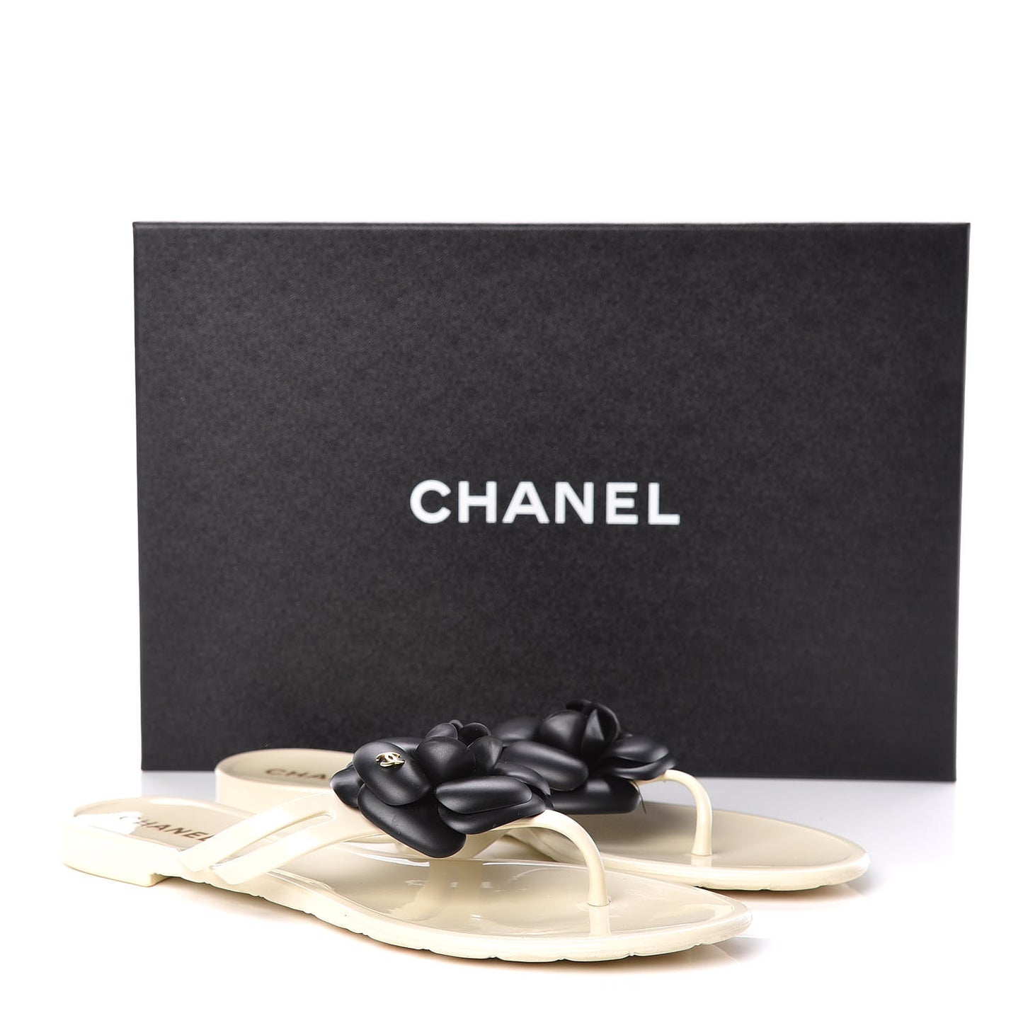 Jelly Camellia Thong Sandals 38 Ivory Black