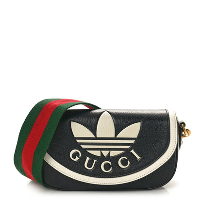 Gucci X ADIDAS Textured Dollar Calfskin Messenger Bag Black Off White 1 of 10