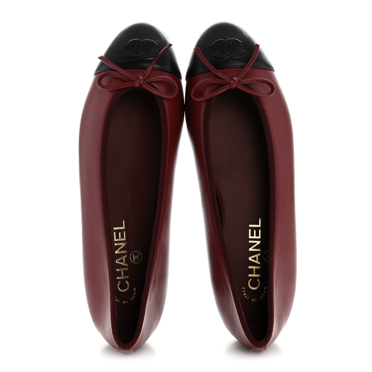 Chanel Lambskin Cap Toe CC Ballerina Flats 38.5 Burgundy Black 2 of 10