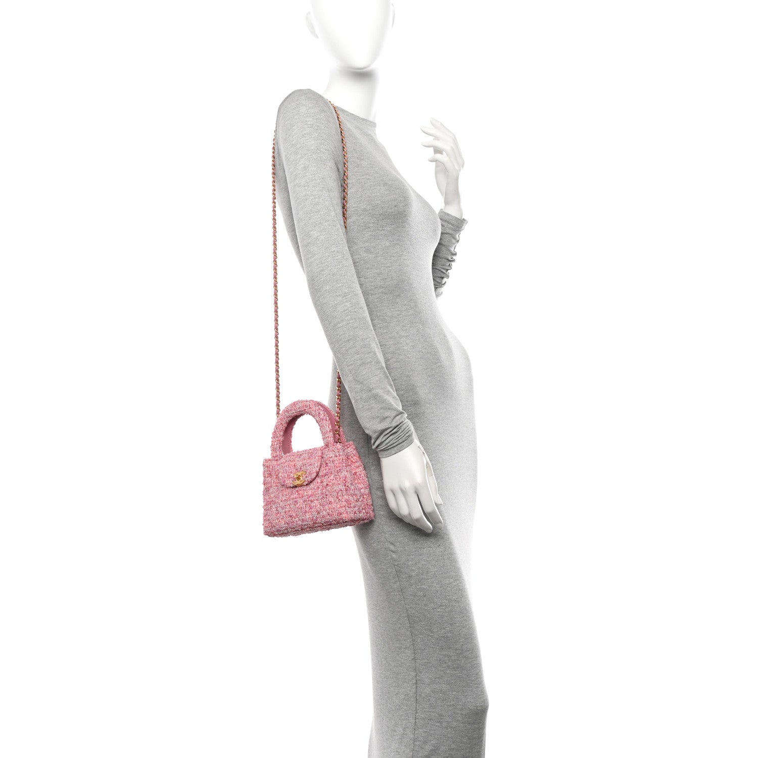 Chanel Tweed Quilted Nano Kelly Shopper Pink 2 of 12