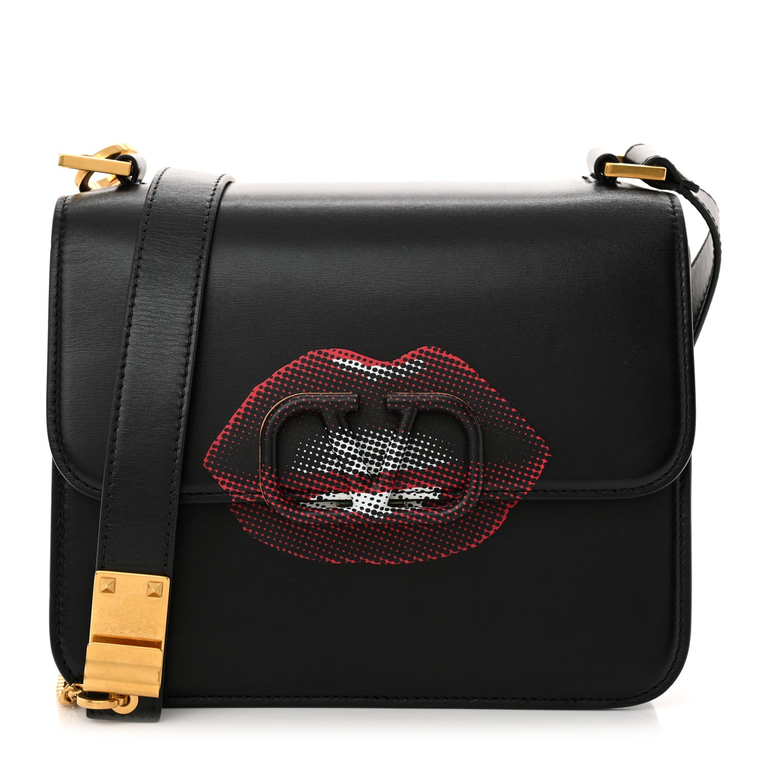 Valentino Garavani X UNDERCOVER Smooth Calfskin Lips Print Large VSling Shoulder Bag Black 1 of 9