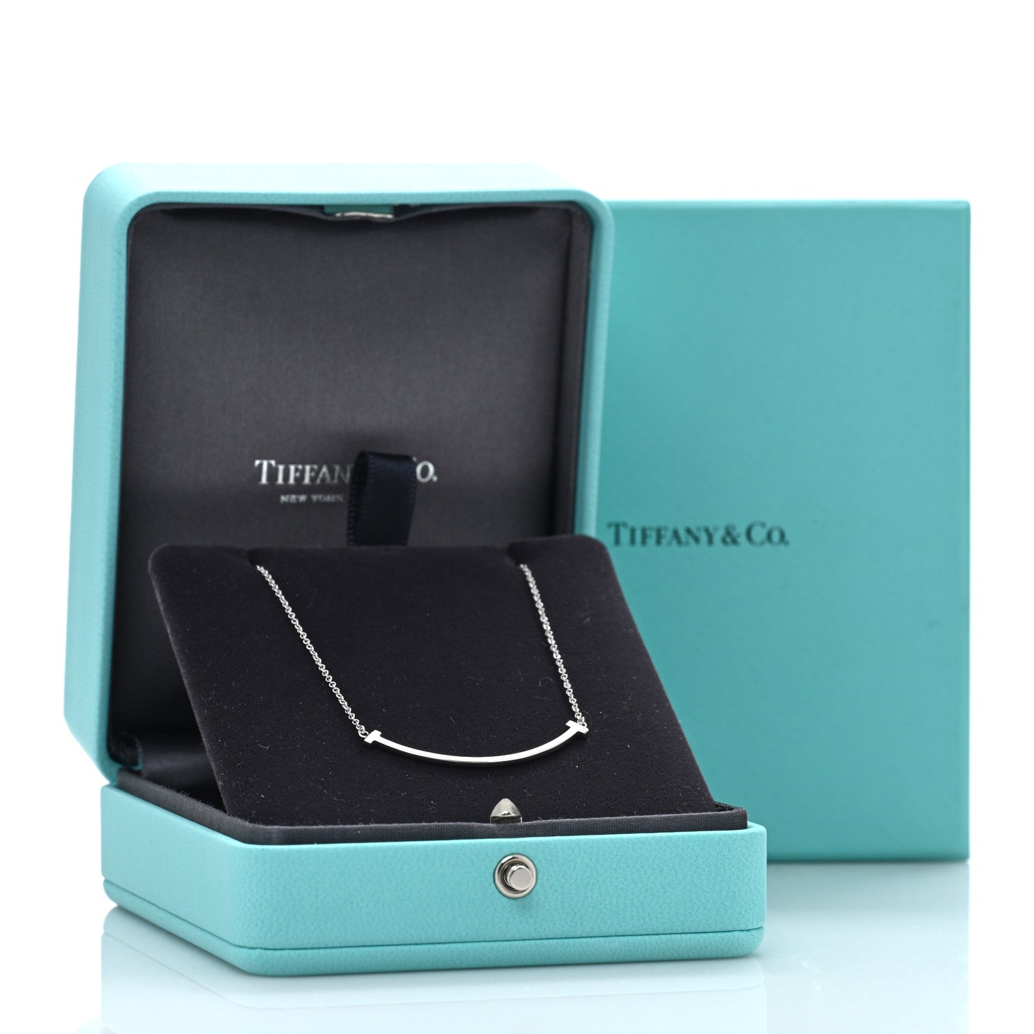 Tiffany 18K White Gold Small T Smile Pendant Necklace 5 of 5
