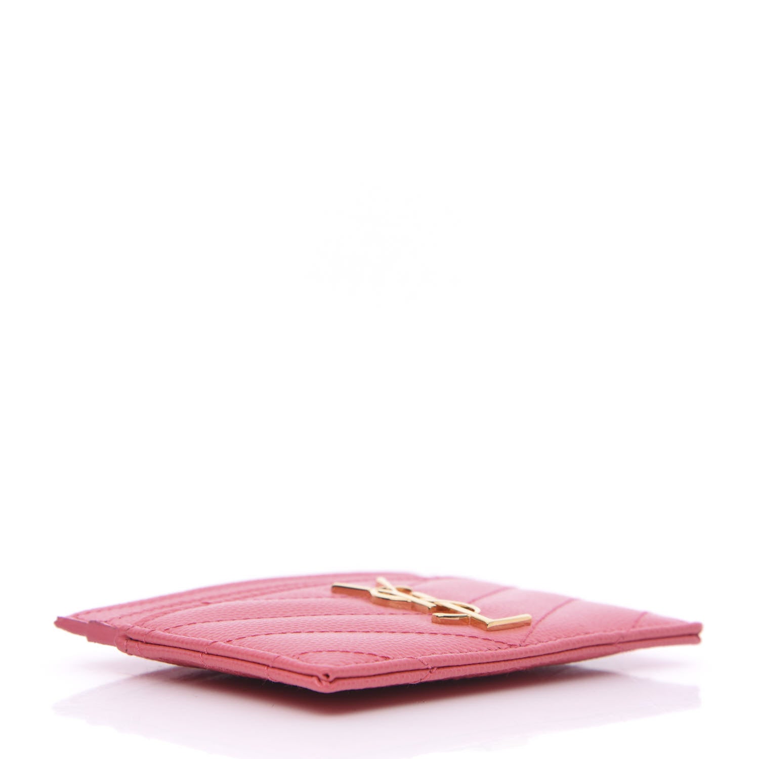 Saint Laurent Grain De Poudre Matelasse Chevron Monogram Credit Card Case Pink 3 of 7