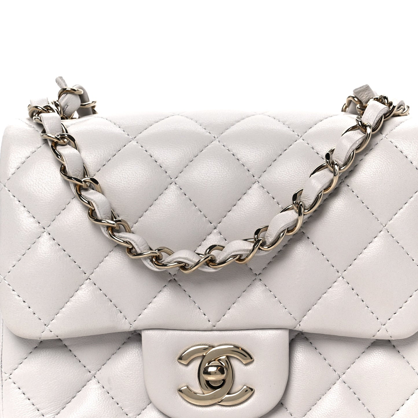 Lambskin Quilted Mini Square Flap Light Grey