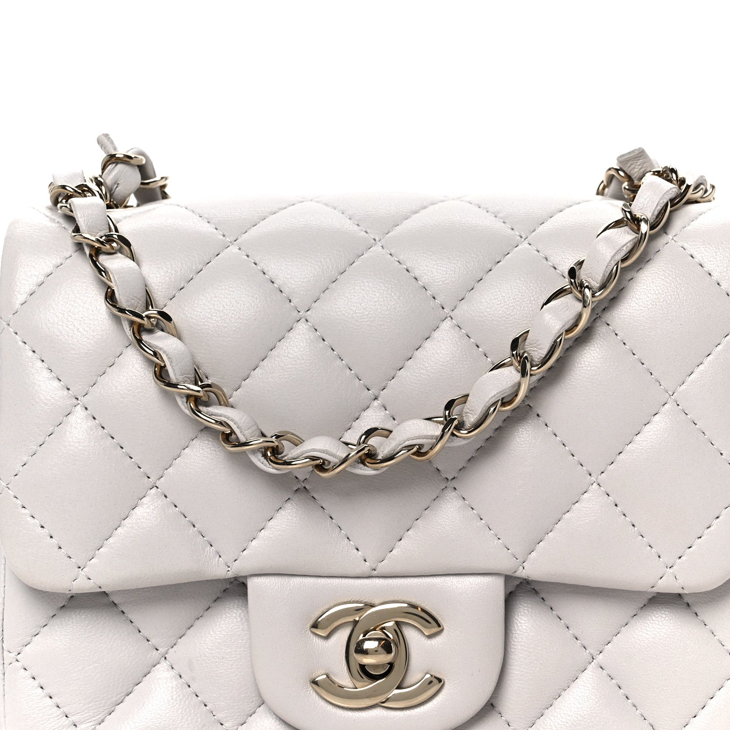 Chanel Lambskin Quilted Mini Square Flap Light Grey 9 of 12