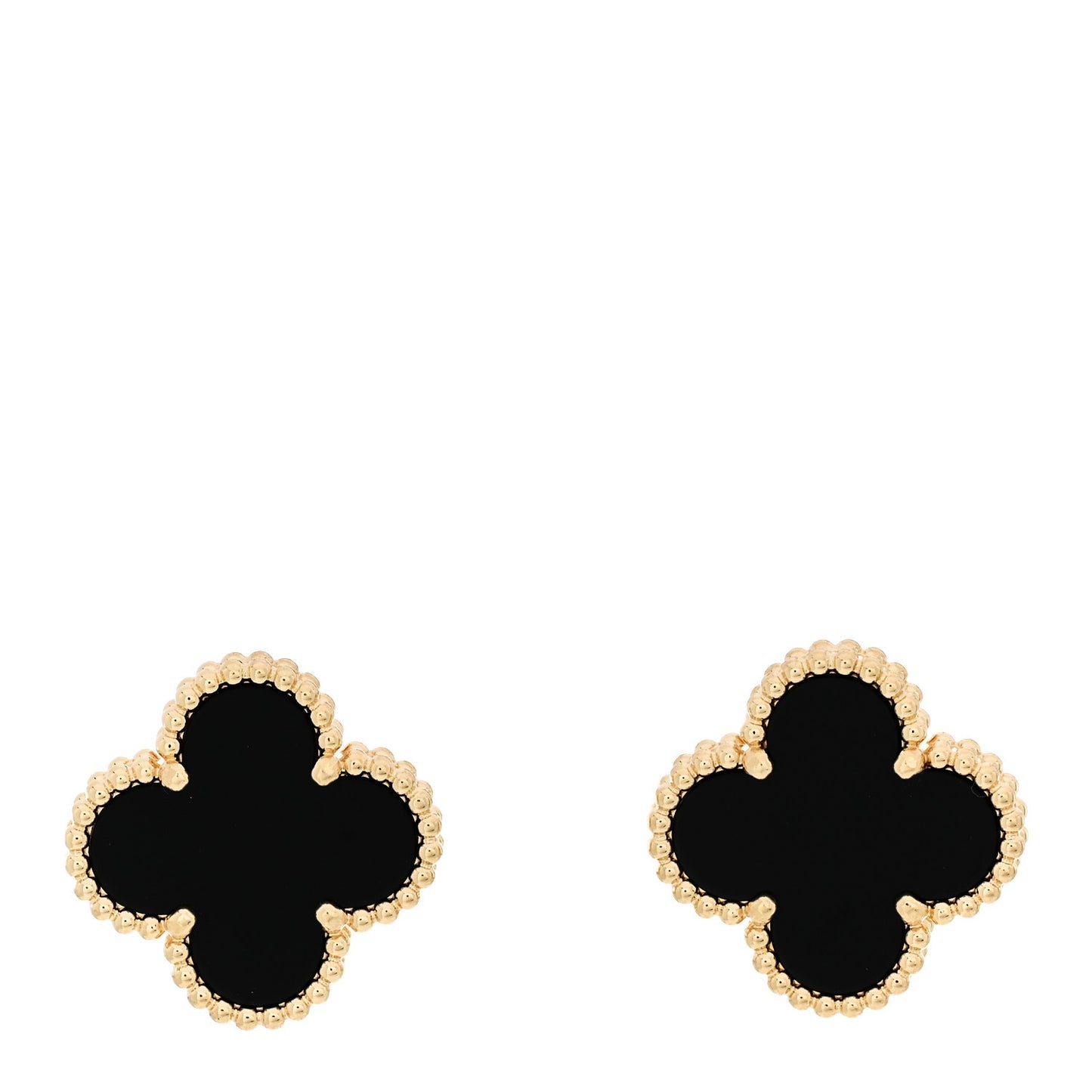18K Yellow Gold Black Onyx Vintage Alhambra Earrings
