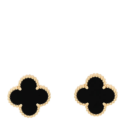 Van Cleef & Arpels 18K Yellow Gold Black Onyx Vintage Alhambra Earrings 1 of 5