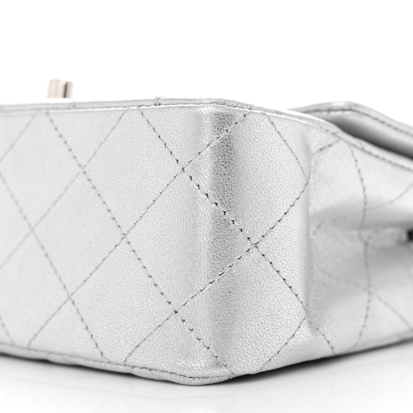 Metallic Lambskin Quilted Mini Rectangular Flap Silver