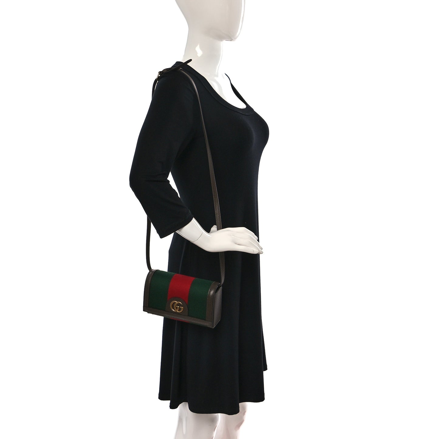 Web Textured Dollar Calfskin Mini Double G Shoulder Bag Green Red New Acero