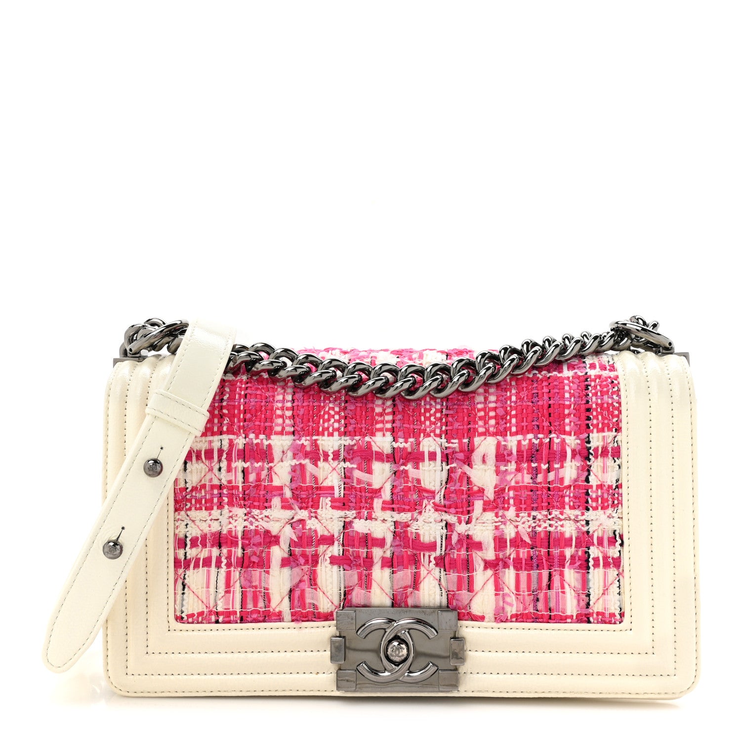 Chanel Patent Tweed Medium Boy Flap White 1 of 13