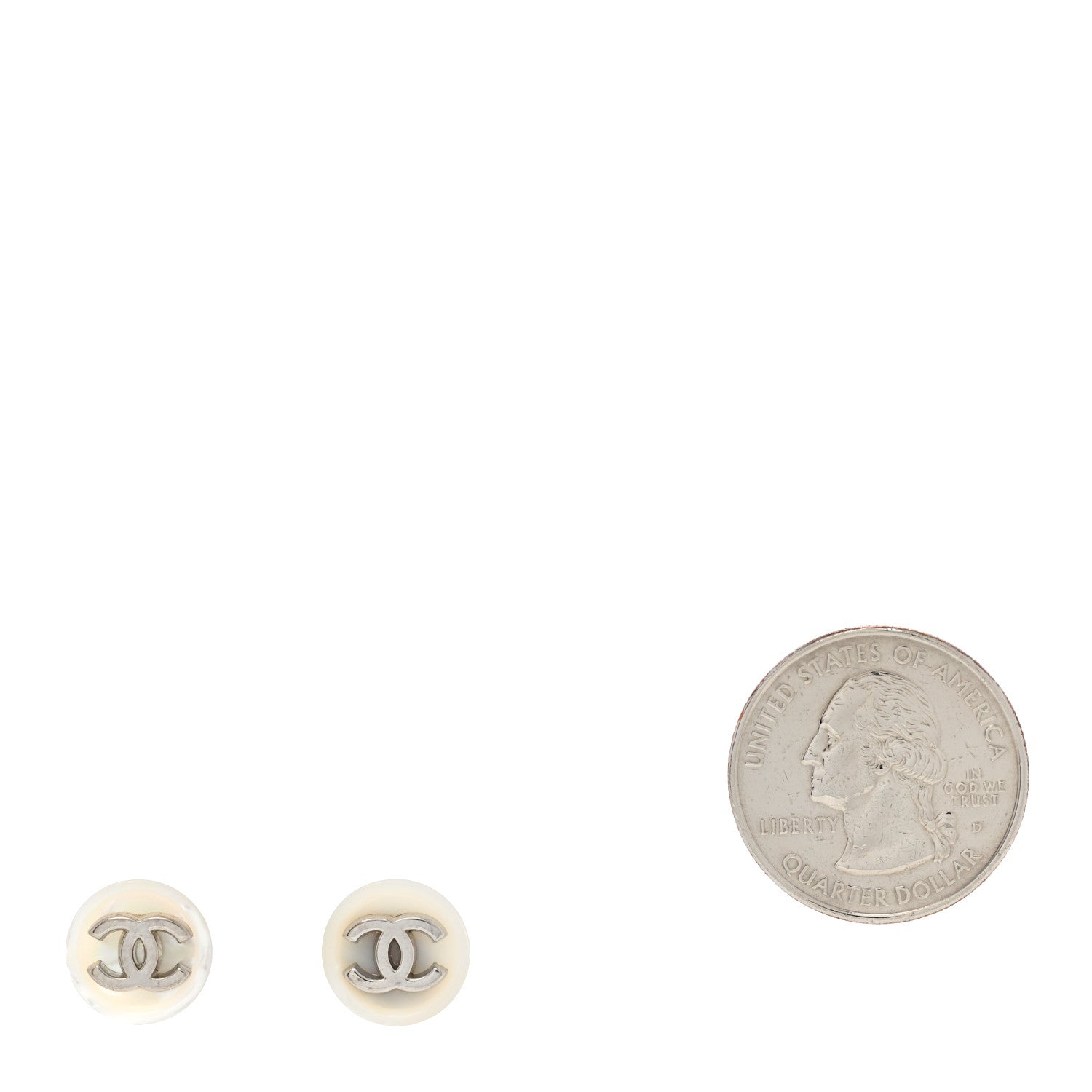 Chanel Resin CC Round Earrings White Silver 2 of 5