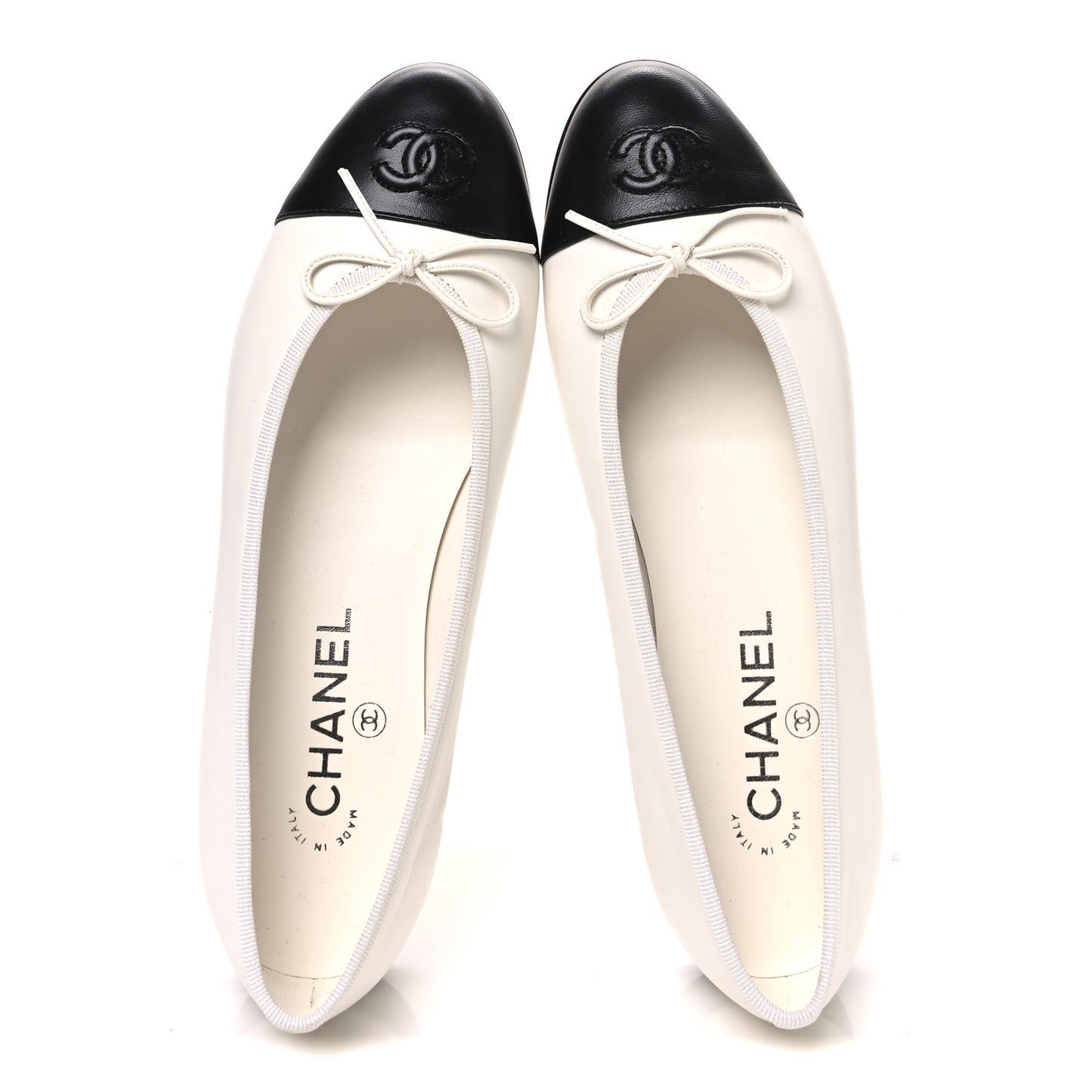 Lambskin Cap Toe CC Ballerina Flats 38.5 White Black