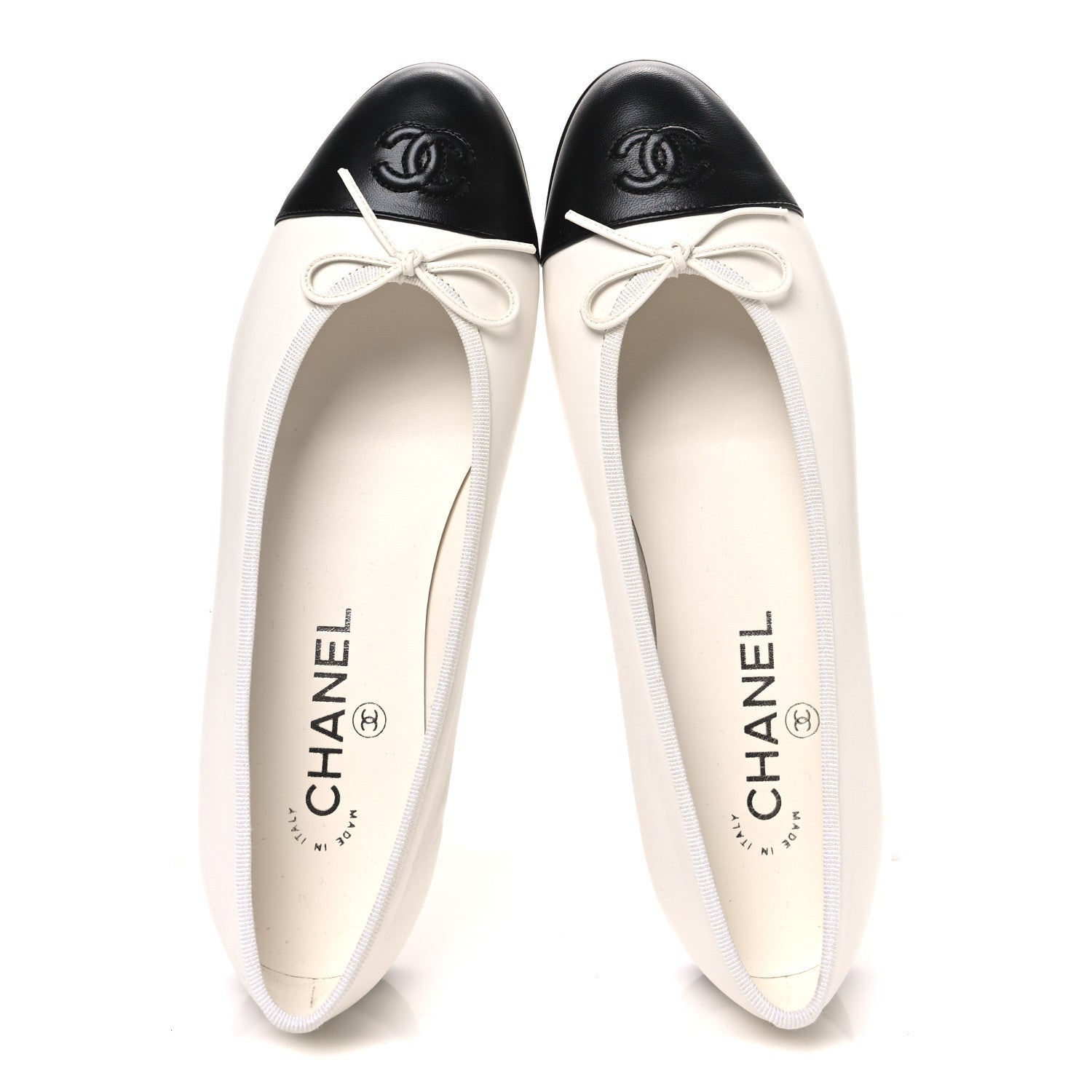Chanel Lambskin Cap Toe CC Ballerina Flats 38.5 White Black 2 of 11