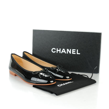Chanel Patent CC Cap Toe Ballerina Flats 38.5 Black 5 of 9
