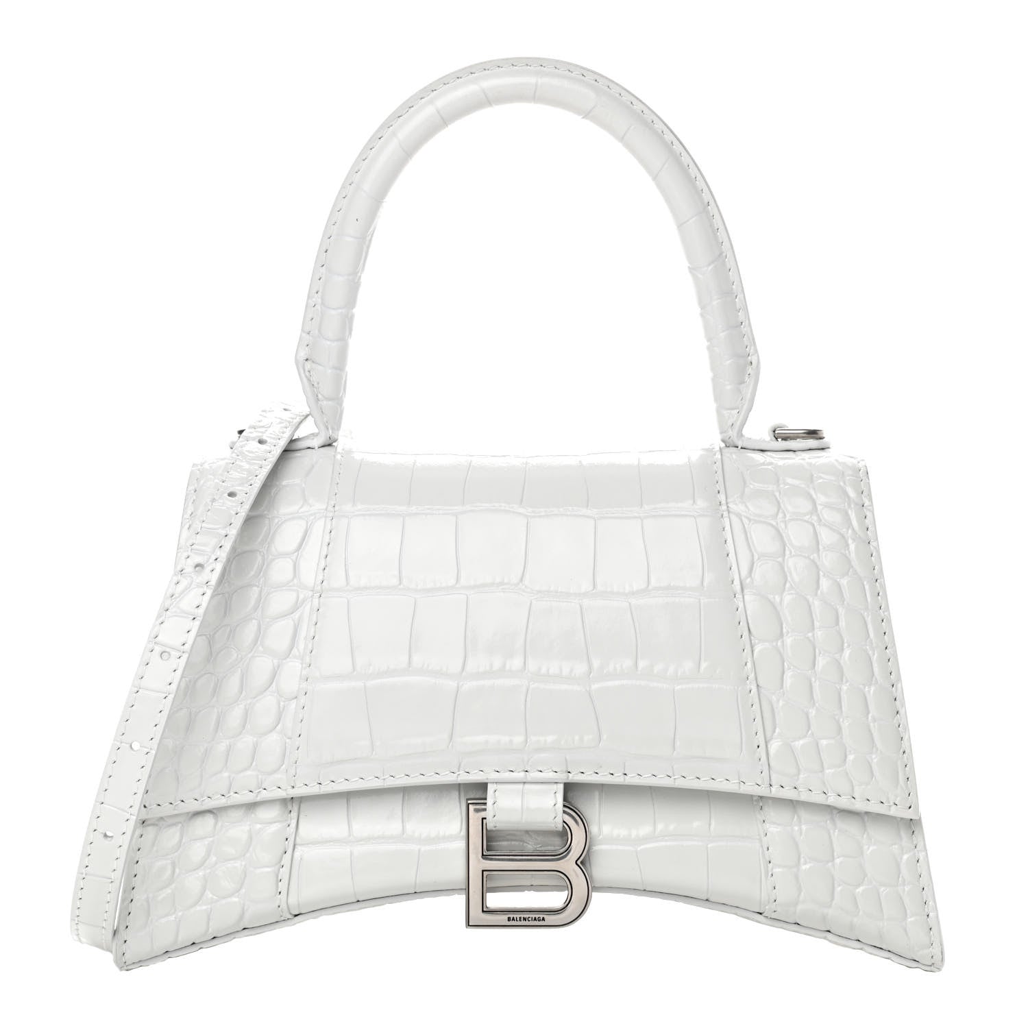 Balenciaga Calfskin Crocodile Embossed Small Hourglass Top Handle Bag White 1 of 12