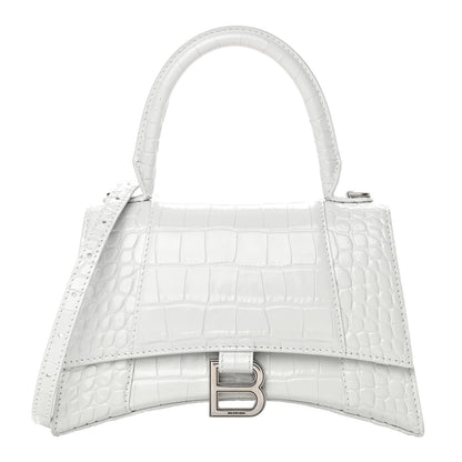 Balenciaga Calfskin Crocodile Embossed Small Hourglass Top Handle Bag White 1 of 12