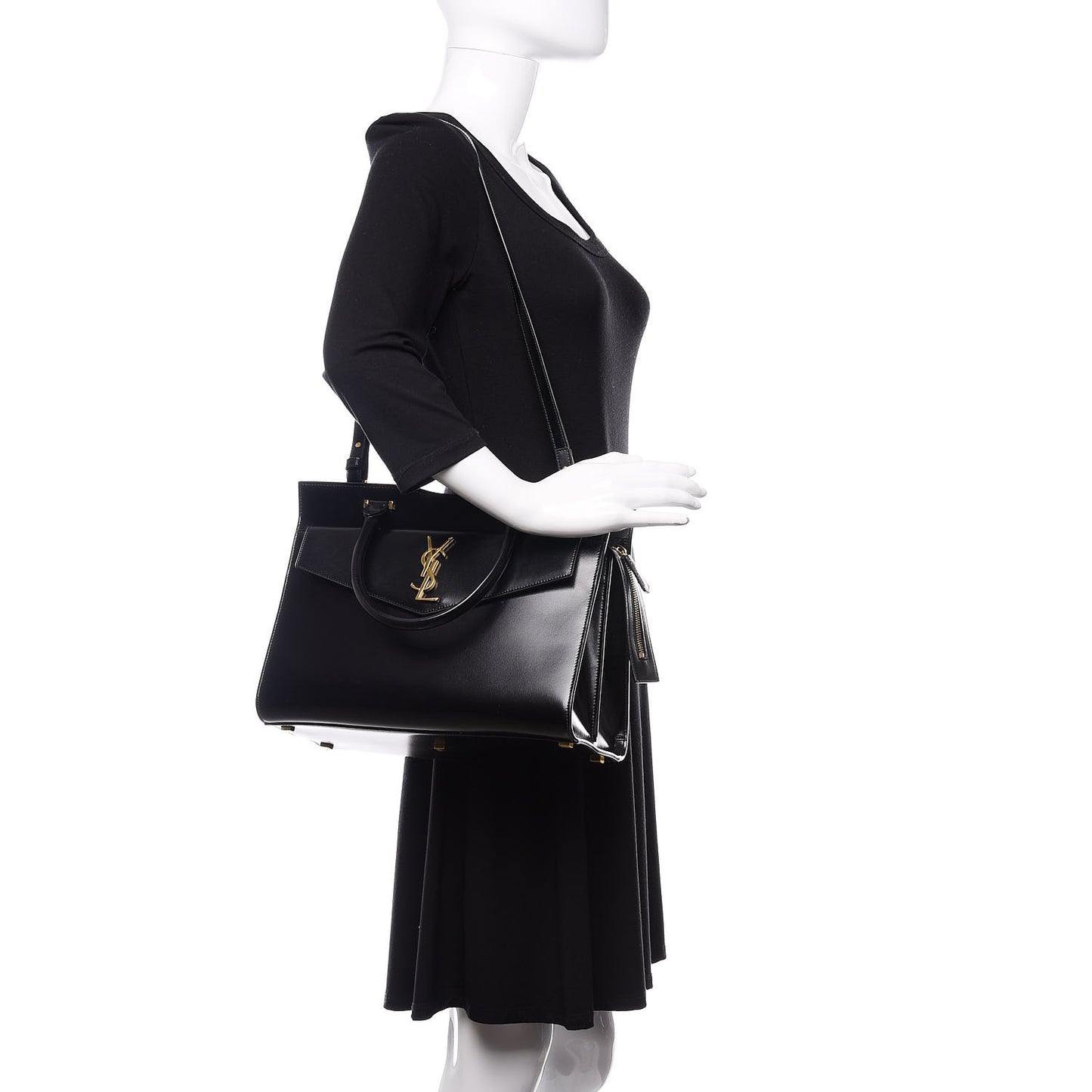 Shiny Calfskin Medium Uptown Tote Black