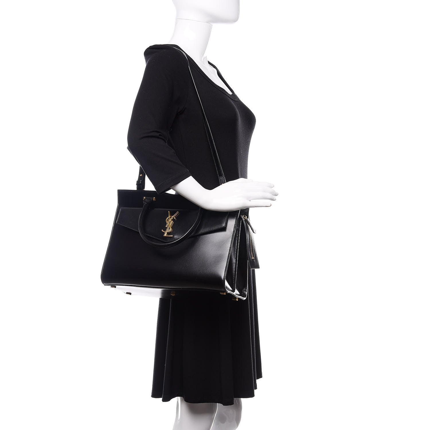 Saint Laurent Shiny Calfskin Medium Uptown Tote Black 2 of 10