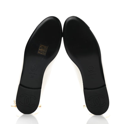 Chanel Lambskin Patent Calfskin Cap Toe Ankle Chain Ballerina Flats 36 White Black 5 of 9