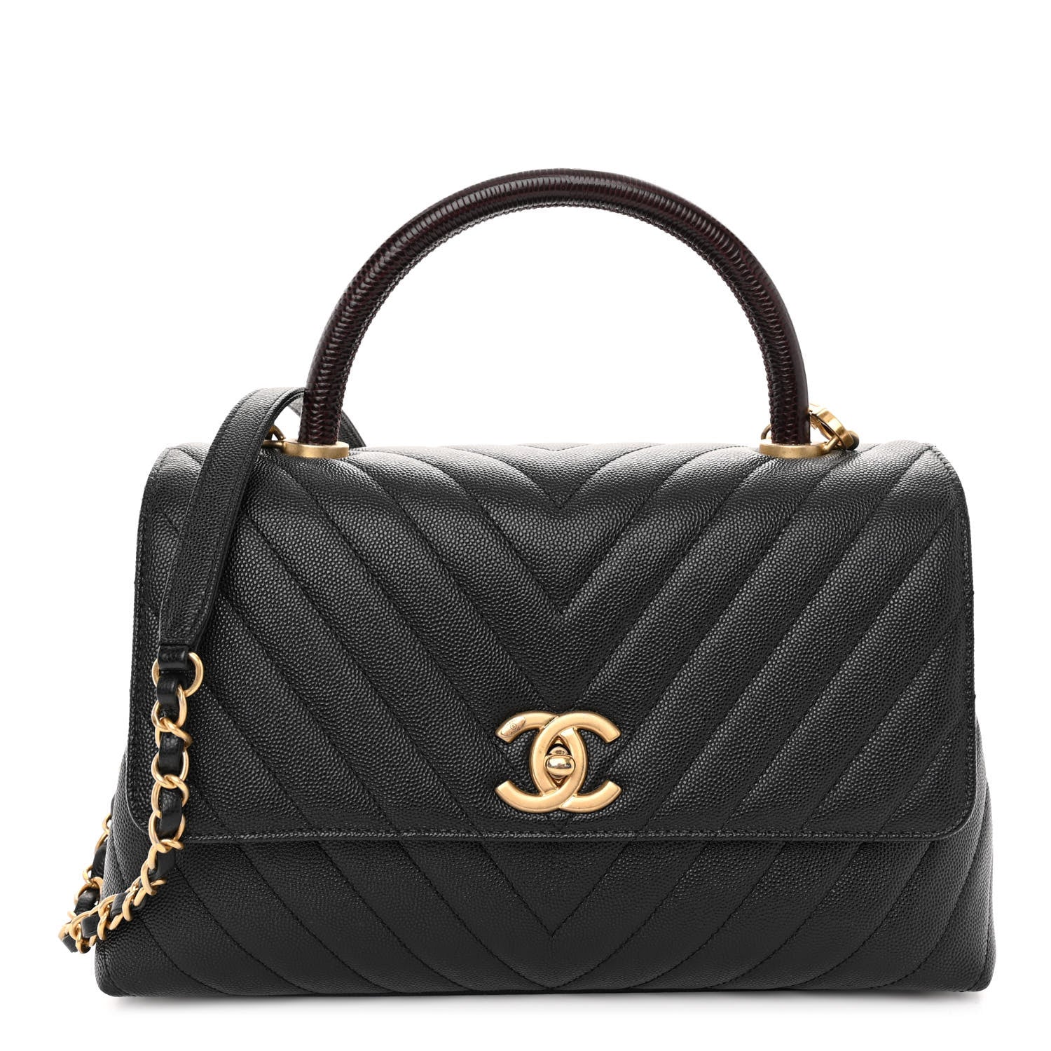Chanel Caviar Lizard Embossed Chevron Quilted Medium Coco Handle Flap Black 1 of 11