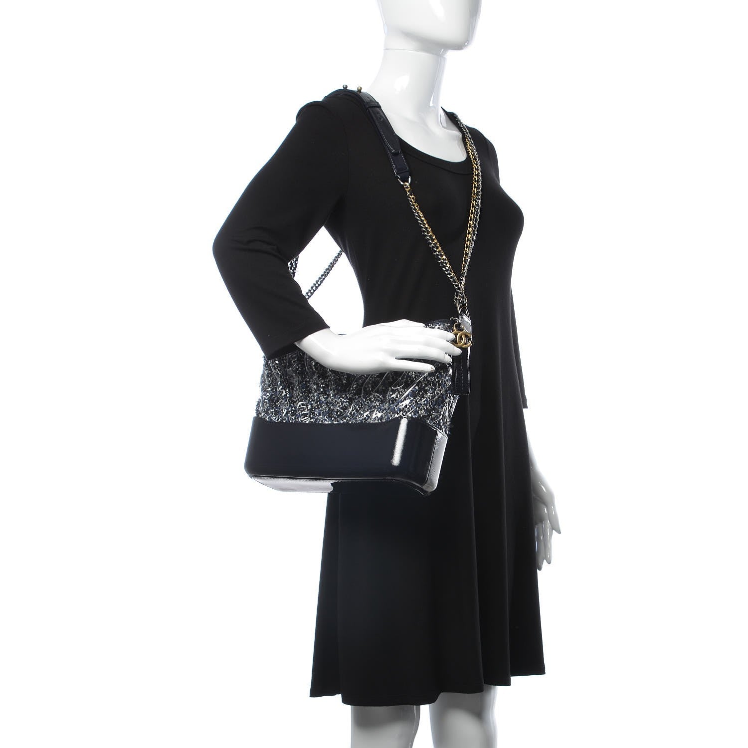 Chanel Tweed PVC Patent Chevron Quilted Medium Gabrielle Hobo Blue 3 of 9