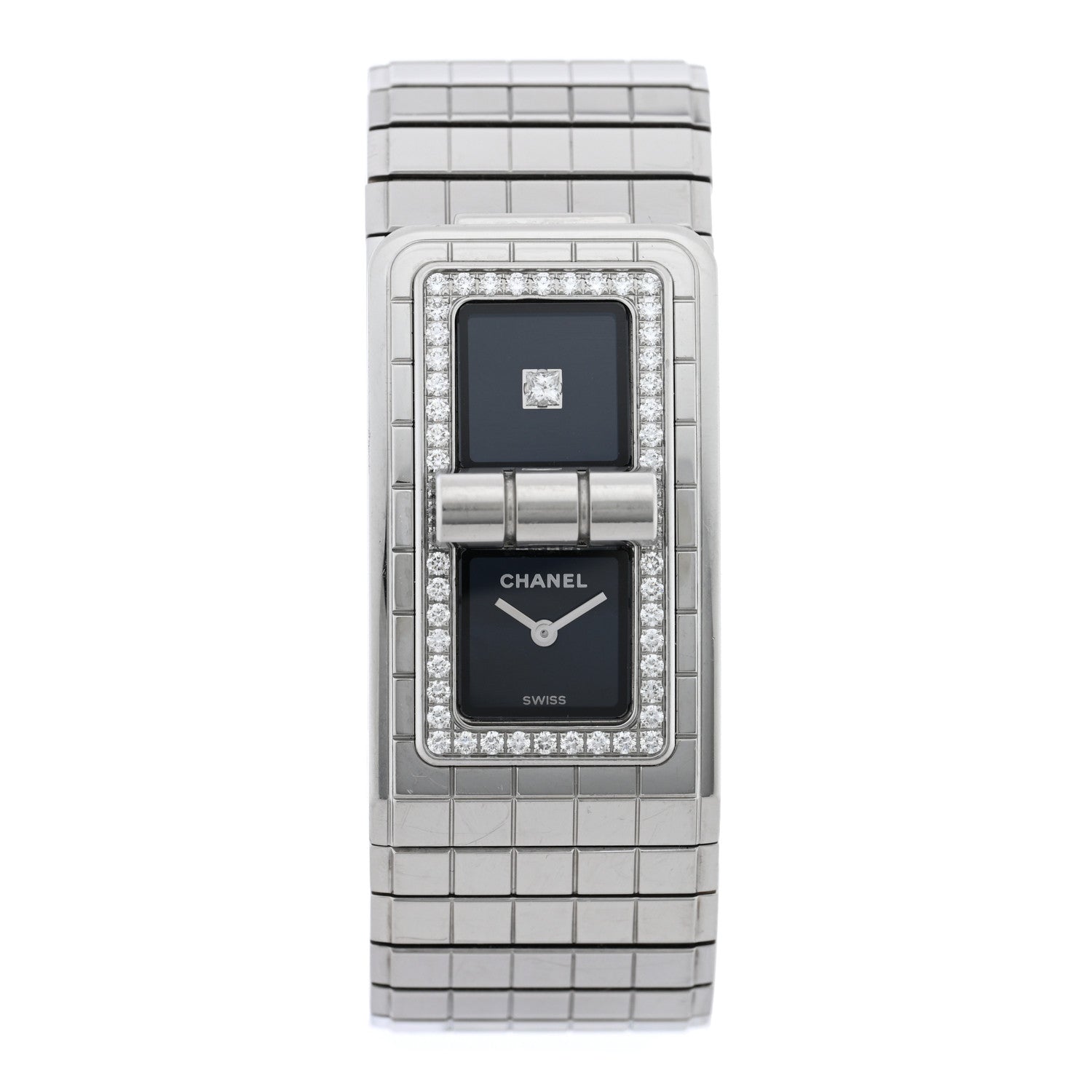 Chanel Stainless Steel Diamond Bezel 21mm Code Coco Quartz Watch Black 1 of 5