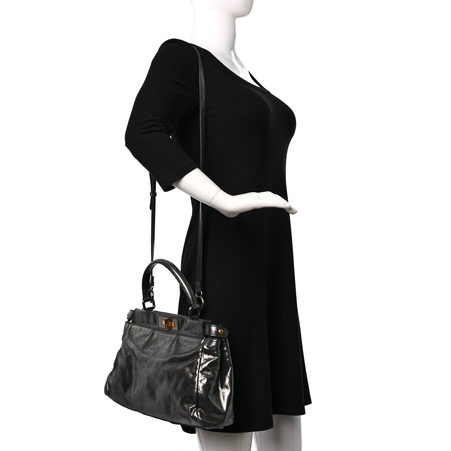Metallic Fan Vitello Medium Peekaboo Iconic Satchel Silver